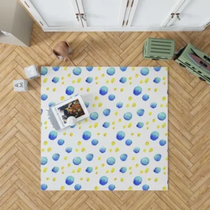 Blue Yellow Watercolor Polka Dots Rug