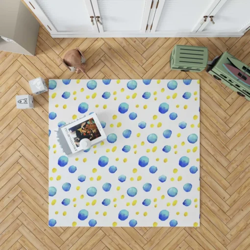 Blue Yellow Watercolor Polka Dots Rug