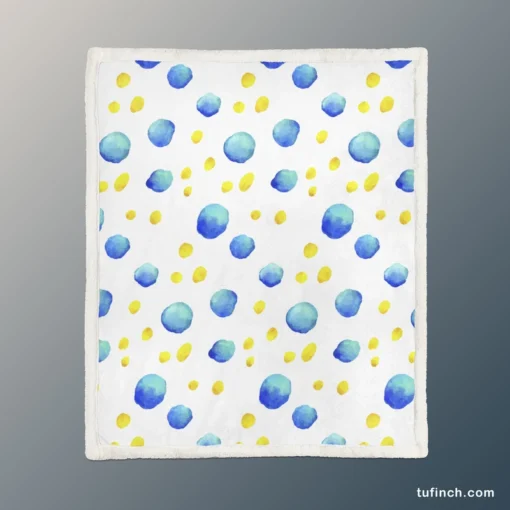 Blue Yellow Watercolor Polka Dots Sherpa Fleece Blanket 1