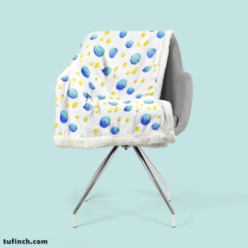 Blue Yellow Watercolor Polka Dots Sherpa Fleece Blanket 2