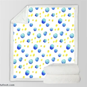 Blue Yellow Watercolor Polka Dots Sherpa Fleece Blanket