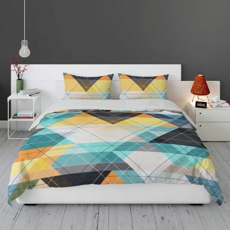 Blue Yellow White Triangle Pattern Bedding Set 1