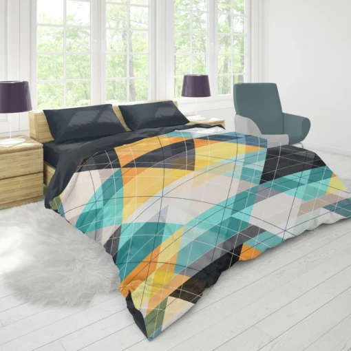 Blue Yellow White Triangle Pattern Duvet Cover 1