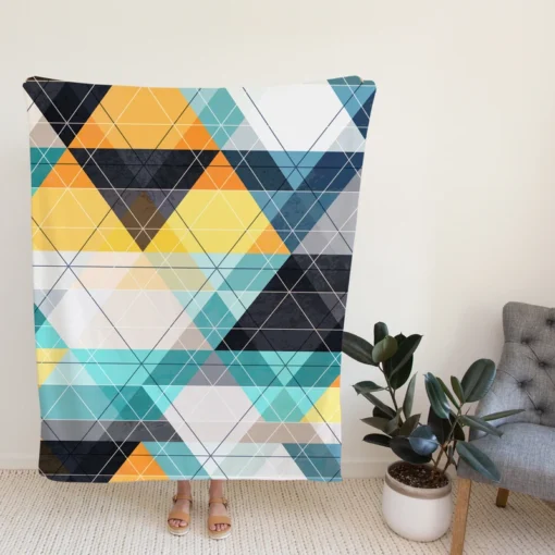 Blue Yellow White Triangle Pattern Fleece Blanket