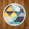 Blue Yellow White Triangle Pattern Round Beach Towel