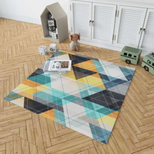 Blue Yellow White Triangle Pattern Rug 1