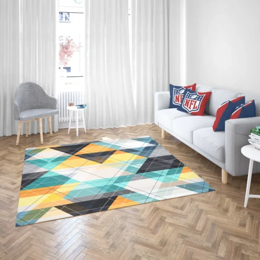 Blue Yellow White Triangle Pattern Rug 2