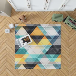 Blue Yellow White Triangle Pattern Rug