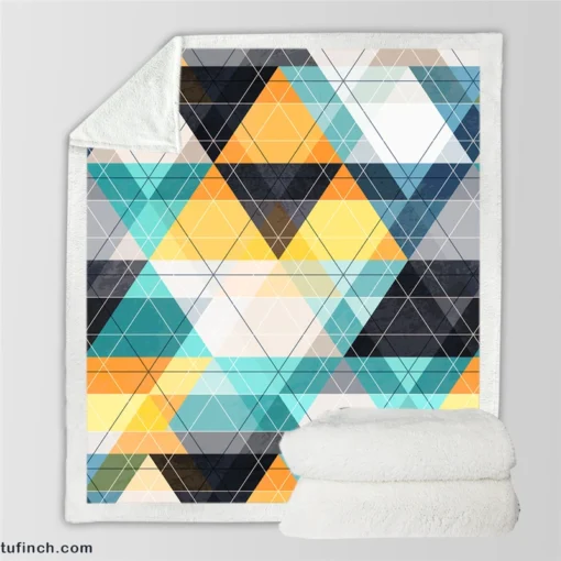 Blue Yellow White Triangle Pattern Sherpa Fleece Blanket