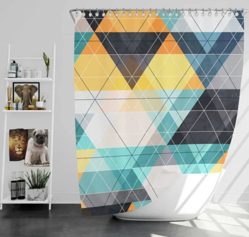 Blue Yellow White Triangle Pattern Shower Curtain