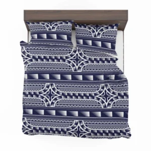 Blue and White Maori Tattoo Pattern Design Bedding Set 1