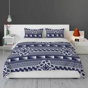 Blue and White Maori Tattoo Pattern Design Bedding Set 2