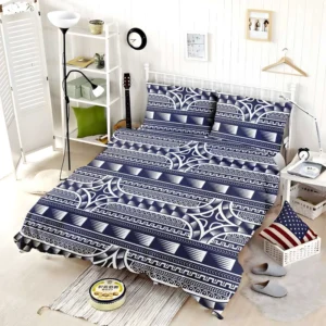 Blue and White Maori Tattoo Pattern Design Bedding Set