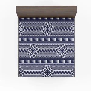 Blue and White Maori Tattoo Pattern Design Fitted Sheet