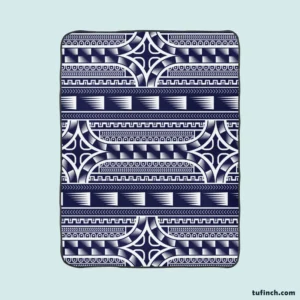 Blue and White Maori Tattoo Pattern Design Fleece Blanket 1