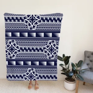 Blue and White Maori Tattoo Pattern Design Fleece Blanket