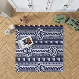 Blue and White Maori Tattoo Pattern Design Rug