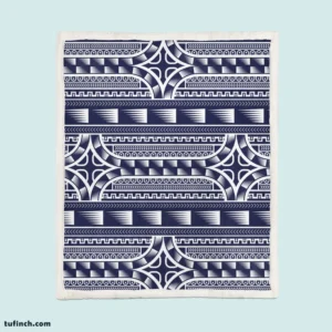 Blue and White Maori Tattoo Pattern Design Sherpa Fleece Blanket 1