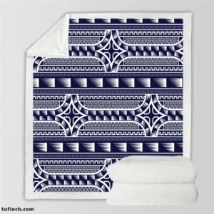 Blue and White Maori Tattoo Pattern Design Sherpa Fleece Blanket