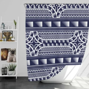 Blue and White Maori Tattoo Pattern Design Shower Curtain