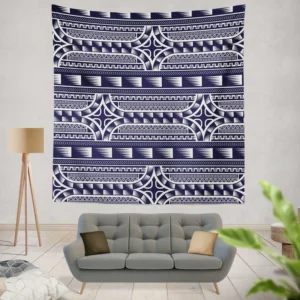 Blue and White Maori Tattoo Pattern Design Wall Tapestry