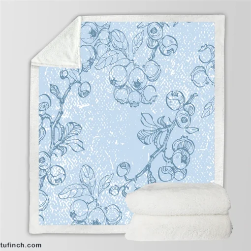 Blueberry Sketch Pattern Sherpa Fleece Blanket