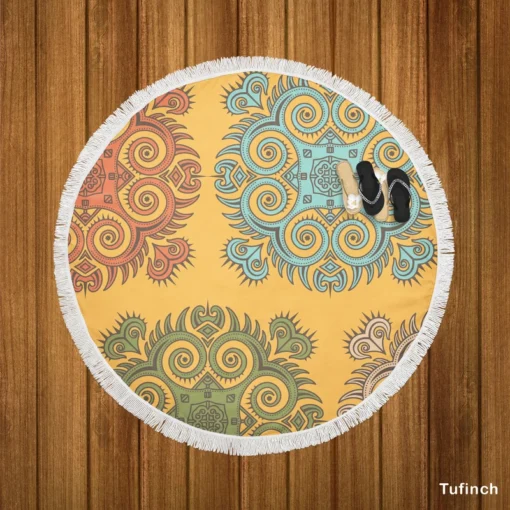 Bohemian Mandala Print Round Beach Towel