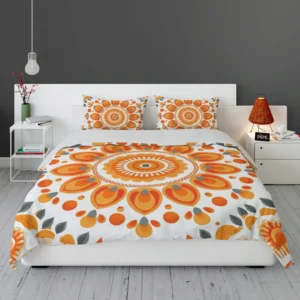 Bohemian Orange Folk Design Bedding Set 1