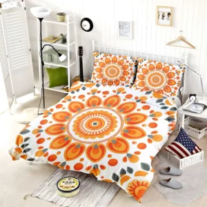 Bohemian Orange Folk Design Bedding Set