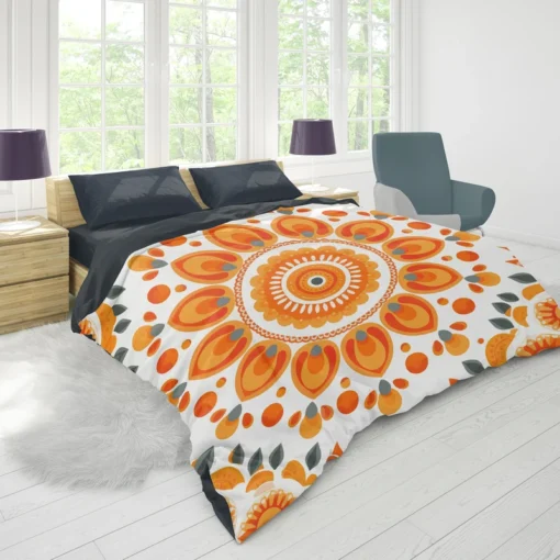 Bohemian Orange Folk Design Duvet Cover 1