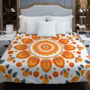 Bohemian Orange Folk Design Duvet Cover