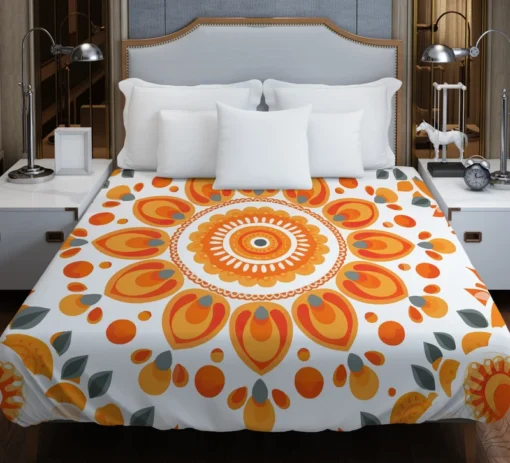 Bohemian Orange Folk Design Duvet Cover