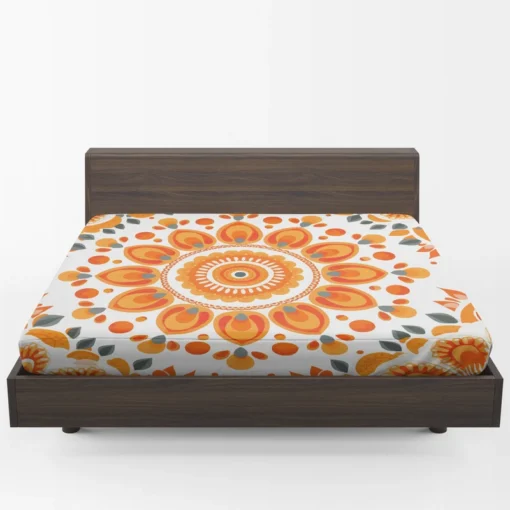 Bohemian Orange Folk Design Fitted Sheet 1