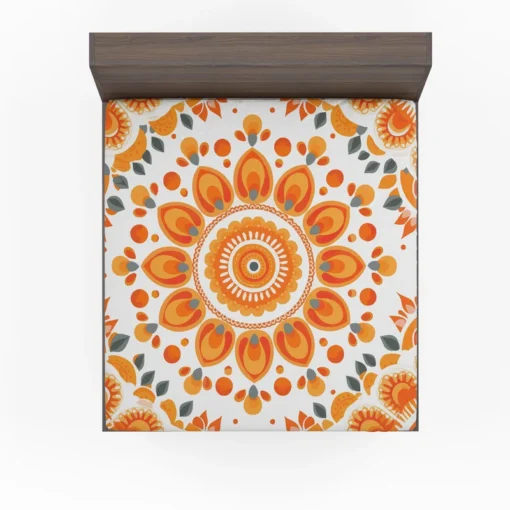 Bohemian Orange Folk Design Fitted Sheet