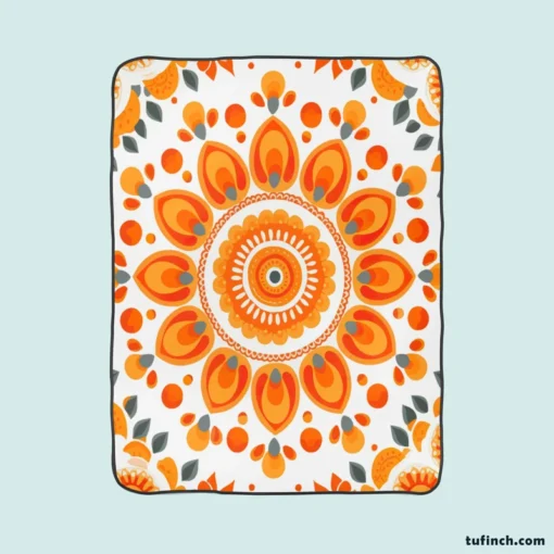 Bohemian Orange Folk Design Fleece Blanket 1