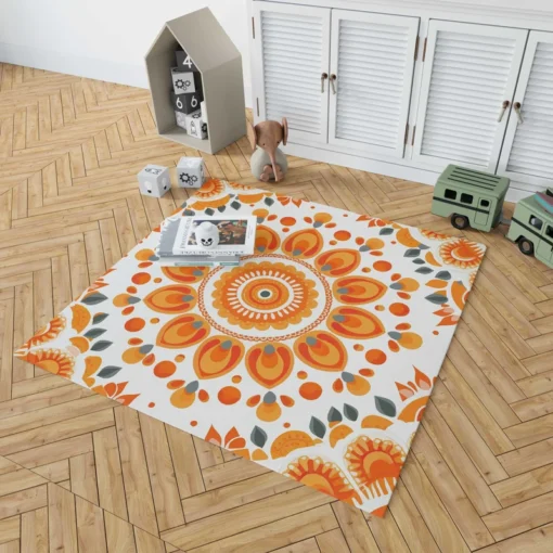 Bohemian Orange Folk Design Rug 1