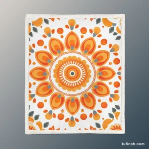 Bohemian Orange Folk Design Sherpa Fleece Blanket 1