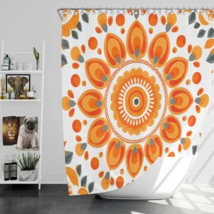 Bohemian Orange Folk Design Shower Curtain