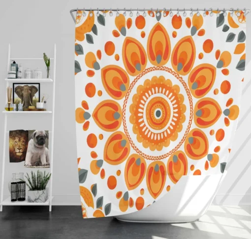 Bohemian Orange Folk Design Shower Curtain