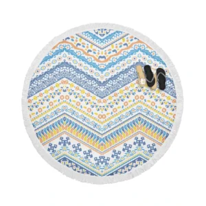 Bohemian Zigzag Ethnic Pattern Round Beach Towel