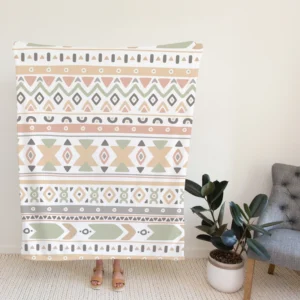 Boho Aztec Folkloric Pattern Design Fleece Blanket