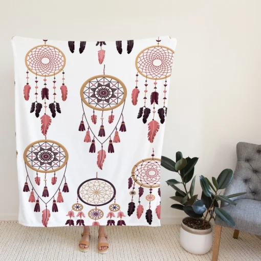 Boho Dreamcatcher Flat Design Fleece Blanket