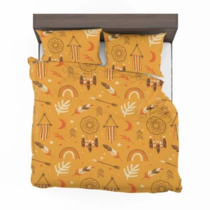 Boho Elements Pattern on Apricot Background Bedding Set 1