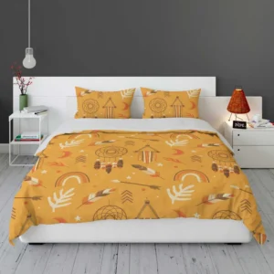 Boho Elements Pattern on Apricot Background Bedding Set 2