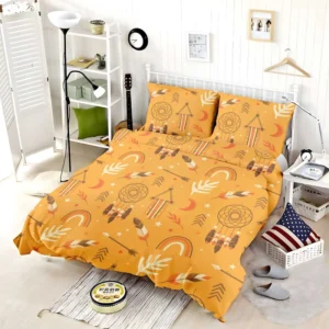 Boho Elements Pattern on Apricot Background Bedding Set