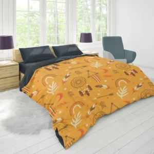 Boho Elements Pattern on Apricot Background Duvet Cover 1