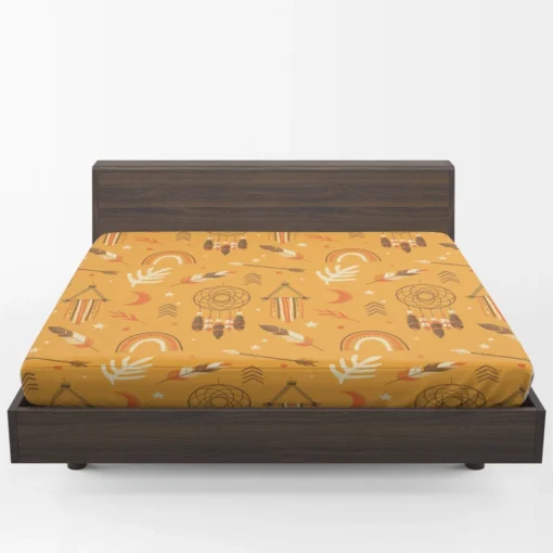 Boho Elements Pattern on Apricot Background Fitted Sheet 1