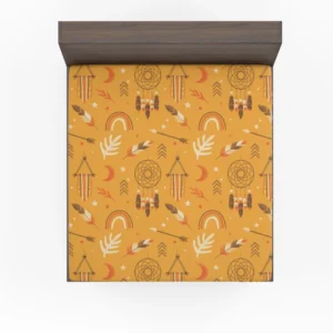 Boho Elements Pattern on Apricot Background Fitted Sheet