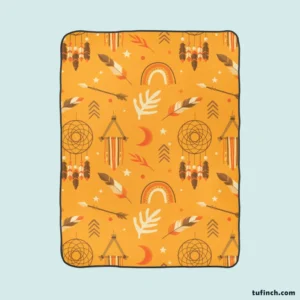 Boho Elements Pattern on Apricot Background Fleece Blanket 1