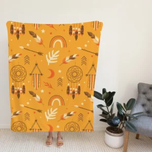 Boho Elements Pattern on Apricot Background Fleece Blanket